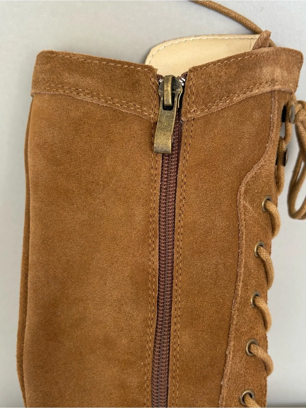 Joyfolie aelin lace up tall cow suede nutmeg color boots girls size 2Y